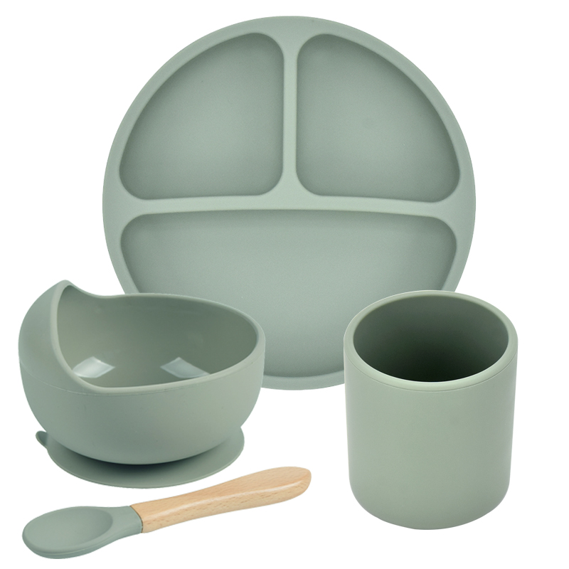 4Pcs  Baby Silicone Plate Cup Bowl Spoon Set Bpa Free Baby Folding Dishes Portable Feeding Tableware for Children