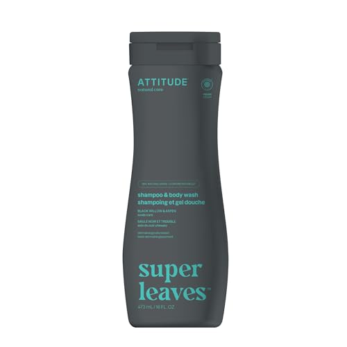 ATTITUDE 2-in-1 Body Wash and Hair Shampoo, EWG Verified Shower Gel, Dermatologically Tested, Made with Naturally Derived Ingredients, Vegan Personal Care, Black Willow and Aspen, 16 Fl Oz