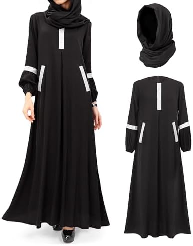 DAZCOS Women Muslim Abayas Dress with Hijabs Long Sleeve Modest Dubai Outfits Arabian Robe Prayer Clothes